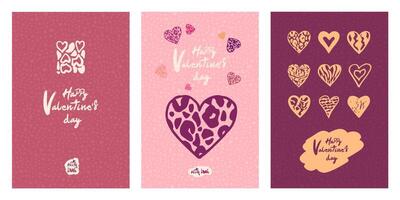 A set of postcards for Valentine's Day. Minimalistic design with various hearts. Vertical, hand drawn. vector
