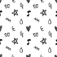 Doodle hand drawn with line. Element of star, heart and music seamless pattern background for wrapping. Black and white vector