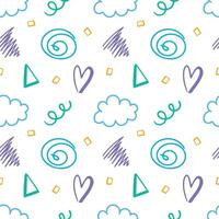 Doodle hand drawn with colorful. Elements of cloud, heart and triangle seamless pattern background for wrapping vector