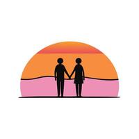 A sunset scene featuring a couple in a romantic and serene vector