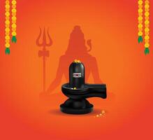 happy maha shivratri with lord shiva and shivalingam with garland vector
