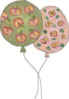 two balloons with flowers and apples on them watercolor illustration vector