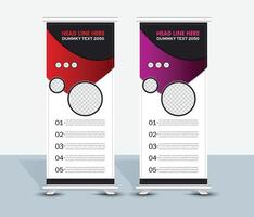 Red and purple roll up banner template design vector