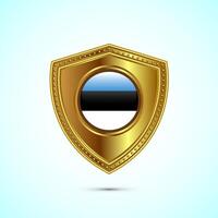 Rounded flag of Estonia with glossy gold shield vector