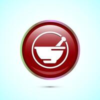 Mortar and pestle icon design illustration. Pharmacy sign symbol for app, website, and logo. Red color round button design vector