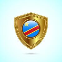 Rounded flag of Democratic Republic with glossy gold shield vector