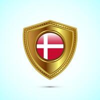 Rounded flag of Denmark with glossy gold shield vector