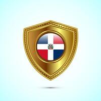 Rounded flag of Dominican Republic with glossy gold shield vector