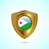 Rounded flag of Djibouti with glossy gold shield vector