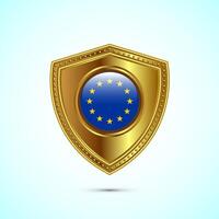 Rounded flag of European Union with glossy gold shield vector