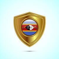 Rounded flag of Eswatini with glossy gold shield vector