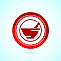 Mortar and pestle icon design illustration. Pharmacy sign symbol for app, website, and logo. Red color button design vector