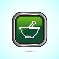 Mortar and pestle icon design illustration. Pharmacy sign symbol for app, website, and logo. Green color square button design vector