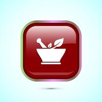 Mortar and pestle icon design illustration. Pharmacy sign symbol for app, website, and logo. Red color square button design vector