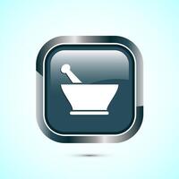Mortar and pestle icon design illustration. Pharmacy sign symbol for app, website, and logo. Gray color square button design vector