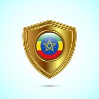 Rounded flag of Ethiopia with glossy gold shield vector