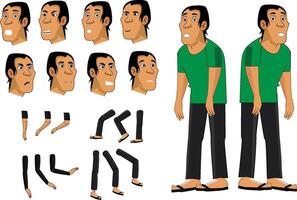 Set of male characters in green clothes, can be used for 2d animation vector