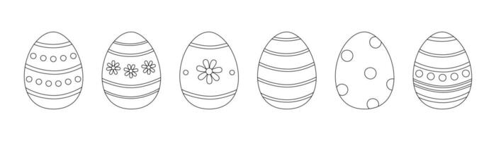 Coloring page with easter eggs set. Decorated eggs with stripes, polka dots and daisies. Spring holiday outline set. Coloring book for print. illustration isolated on white background vector