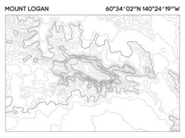 Topographic map of Mount Logan with precise elevation contours and geographic coordinates. Topographic map . vector