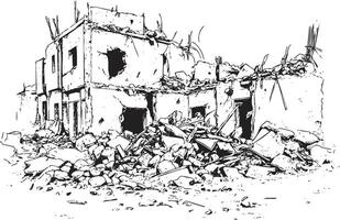 Illustration of a collapsed building with debris and rubble. vector