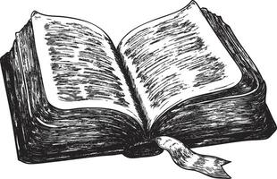 Hand-drawn illustration of an open book with visible pages. vector