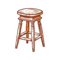 Rustic wooden bar stool with carved seat vector