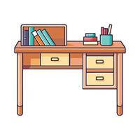 Stylish minimalist wooden desk with integrated shelf vector