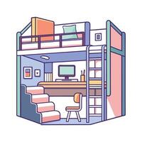 Stylish cozy bunk bed with integrated desk vector