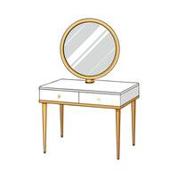 Chic vanity table featuring round mirror design vector