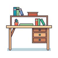 Chic minimalist wooden desk featuring an integrated shelf vector