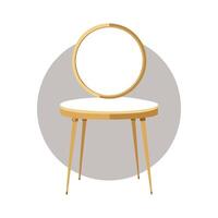 Compact vanity table with large circular mirror vector