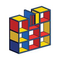 Creative modular bookshelf with colorful cubbies vector