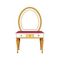 Stylish vanity table featuring an elegant arched mirror vector