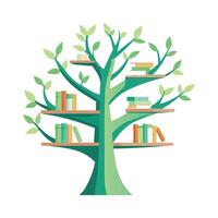 Tree-shaped bookshelf with clean outline vector