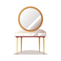 Chic vanity table featuring a large circular mirror vector
