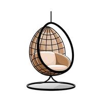 Stylish hanging egg chair in woven rattan vector