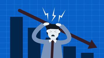 An animation of a declining graph, representing crisis, bankruptcy, and failure video