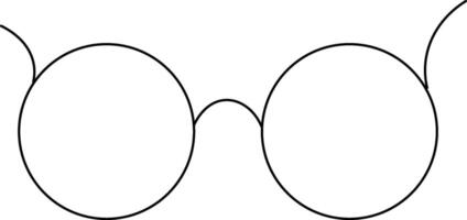 Glasses one black graphic line art drawing style, sunglasses outline. Front view of eyeglasses minimalist linear sketch. Protection eye from sun. illustration on white background vector