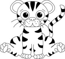 china New Year cute Tiger Character Illustration. graphic line mascot on transparent background. coloring book vector