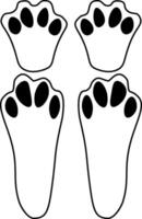 rabbit footprint - print able compare animals paws and silluhouets. graphic line illustration on transparent background vector