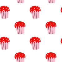 Colorful cupcake pattern with red icing and pink base on a white background vector