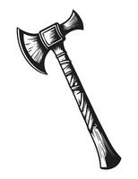 Hand drawn viking battle axe. Black and white illustration. vector