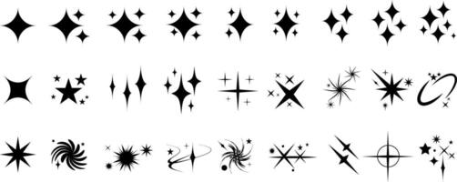 Shine icon set. Various clean stars in black color on white background. Sparkle star icons design vector
