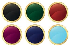 Set of Golden Buttons with Colorful Backgrounds, Collection, Badge, Lable, Emblem, Frame, Golden Gradient vector