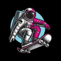 Astronaut with skateboard art and illustration vector