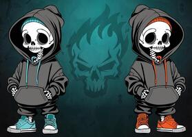 Charming skeleton in a hoodie, casually resting hands in its pockets. vector
