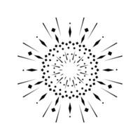 Abstract sunburst flare with firework-inspired spark design. Light outbreak with radiant circle rays. Firecracker explosion element in a clean black and white isolated style vector