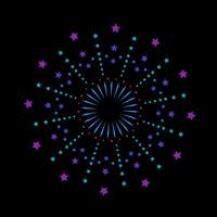 Colorful spark explosion with radiant light burst. Firework inspired flare outbreak showing shining sunrays. Abstract sunburst graphic on black background vector