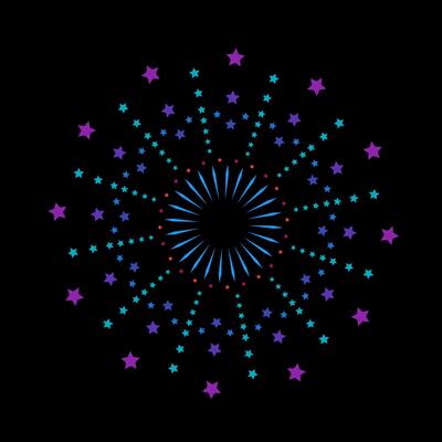 Colorful spark explosion with radiant light burst. Firework inspired flare outbreak showing shining sunrays. Abstract sunburst graphic on black background