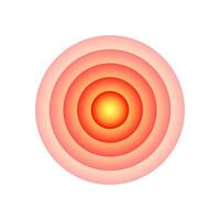 Pain localization symbol in red. Targeted icon for sore spot on body. Ache region indicator used in medical ads. Abstract hurt localization design vector